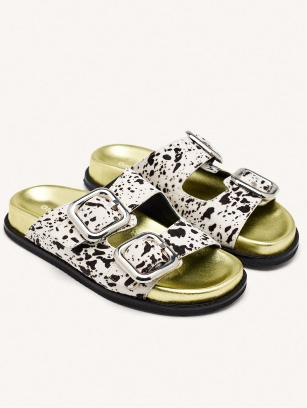 Gioseppo Womens White Black Animal Print Leather Bio Mifflin Sandals Size 6.5